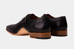 The Rolls Woven Black Leather Single Monk Strap Handmade Shoe