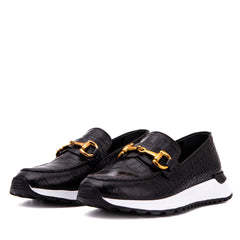 The Milan Black Croc-Embossed Leather Sneaker