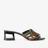 The Palma Black Glitter Leather Block Heel Sandal