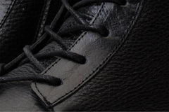 The Yildiz Black Leather Lace-Up Ankle Boot With a Side Zipper