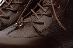 The Yildiz Brown Leather Lace-Up Ankle Boot With a Side Zipper