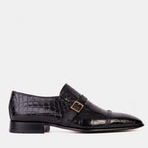 The Strat Single Monk Strap Cap Toe Black Leather Handmade Shoe