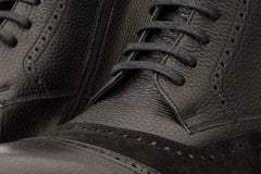 The Anderson Black Leather Suede Brogue Lace-Up Boot with a Zipper