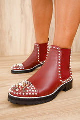 The Vuvulane Burgundy Spike Leather Ankle Boot