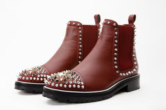 The Vuvulane Burgundy Spike Leather Ankle Boot