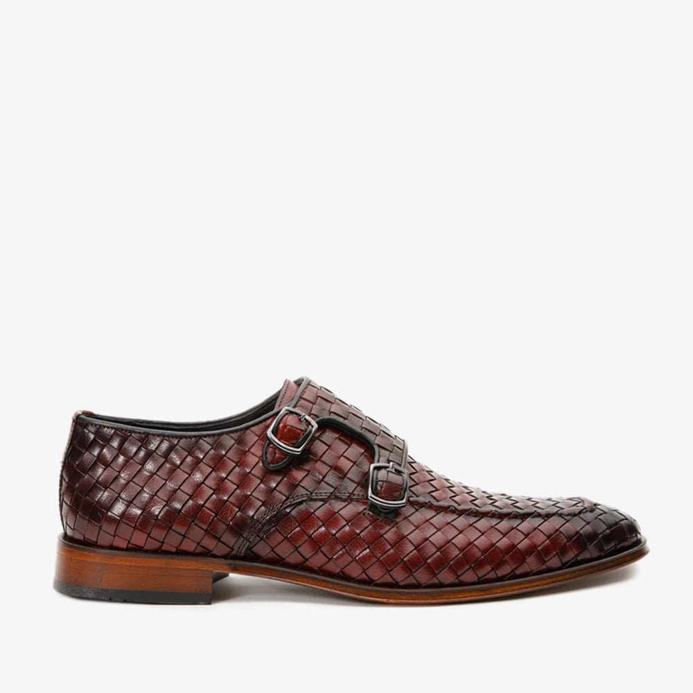 The Turan Burgundy Woven Double Monk Strap Dress Shoe