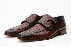The Turan Burgundy Woven Double Monk Strap Dress Shoe