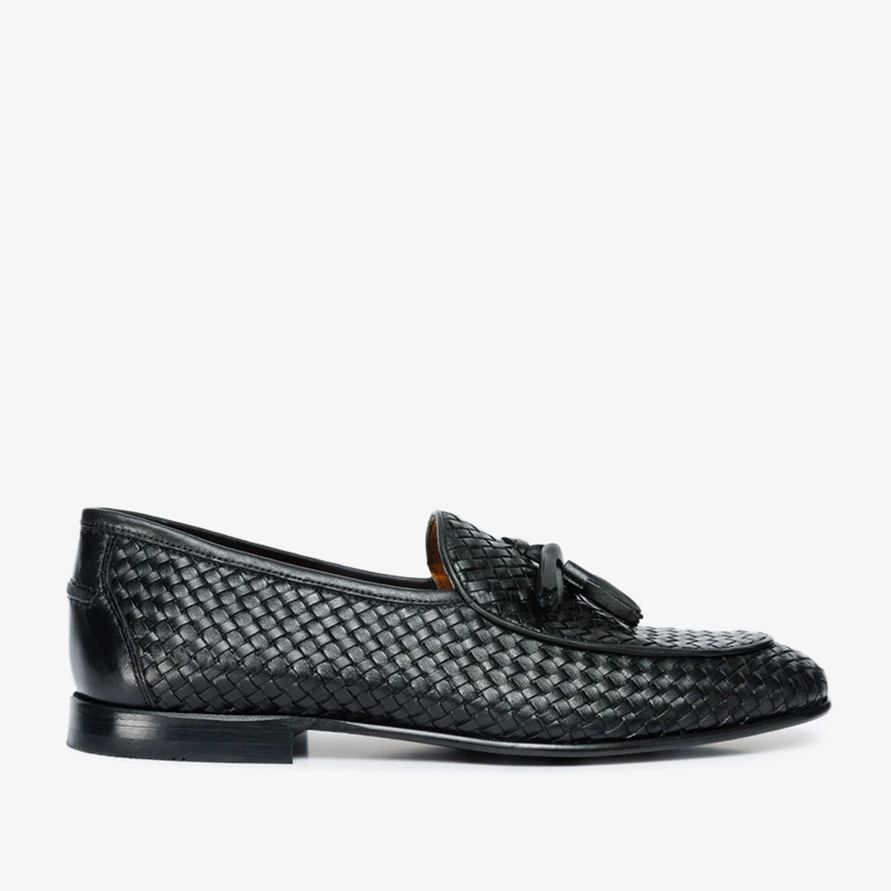 The Mclean Shoe Black Leather Woven Tassel Loafer Shoe