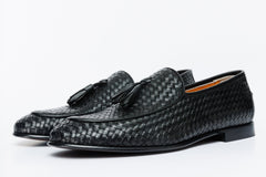 The Mclean Shoe Black Leather Woven Tassel Loafer Shoe