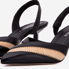 The Riviera Black Raffia Slingback Sandal