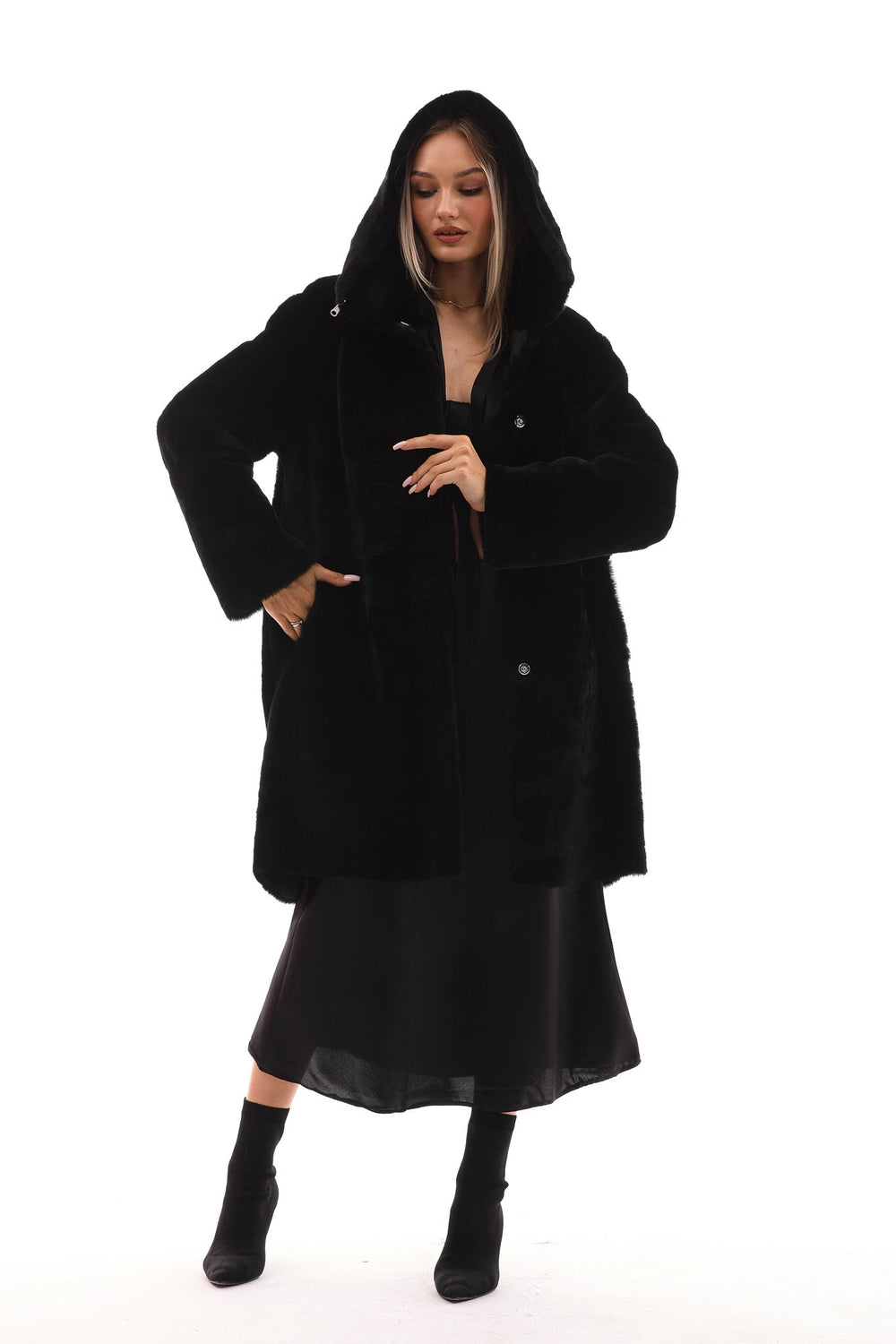 The Noctura Reversible Hooded Shearling Leather Jacket
