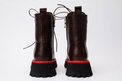 The Yildiz Brown Leather Lace-Up Ankle  Boot With a Side Zipper