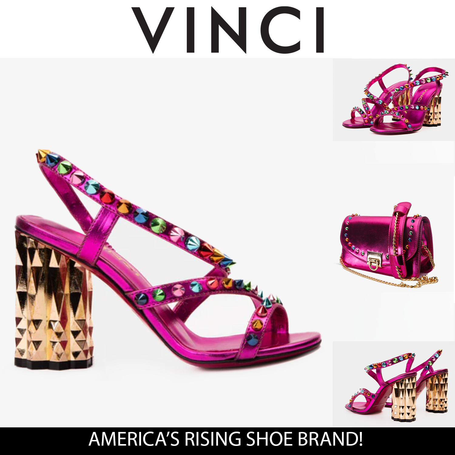 The Caris Fuchsia Block Heel Spike Leather Sandal Final Sale!