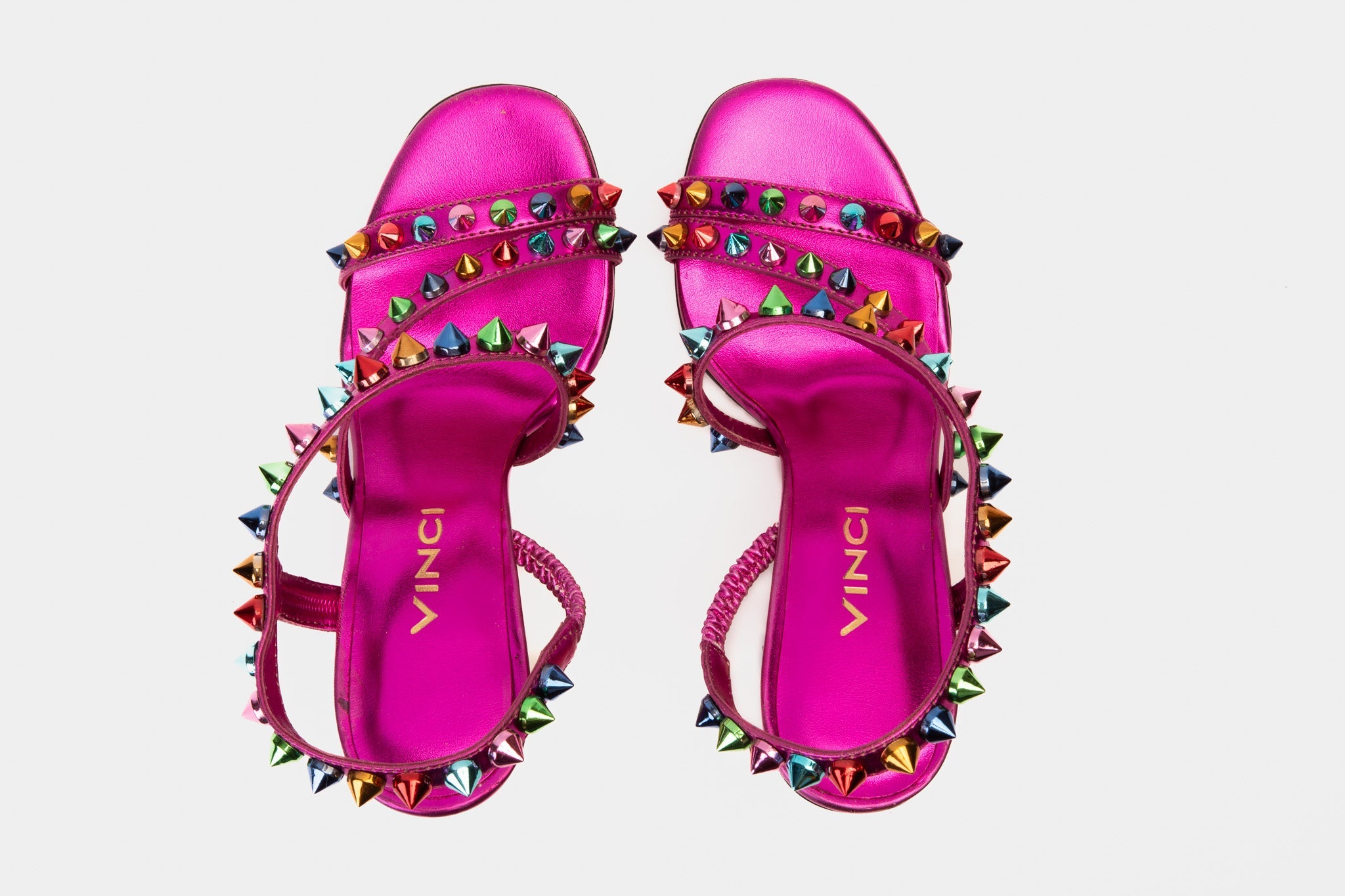 The Caris Fuchsia Block Heel Spike Leather Sandal Final Sale!