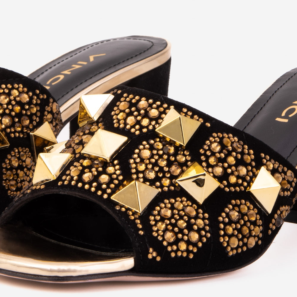 The Chantilly Black Glitter Leather Sandal