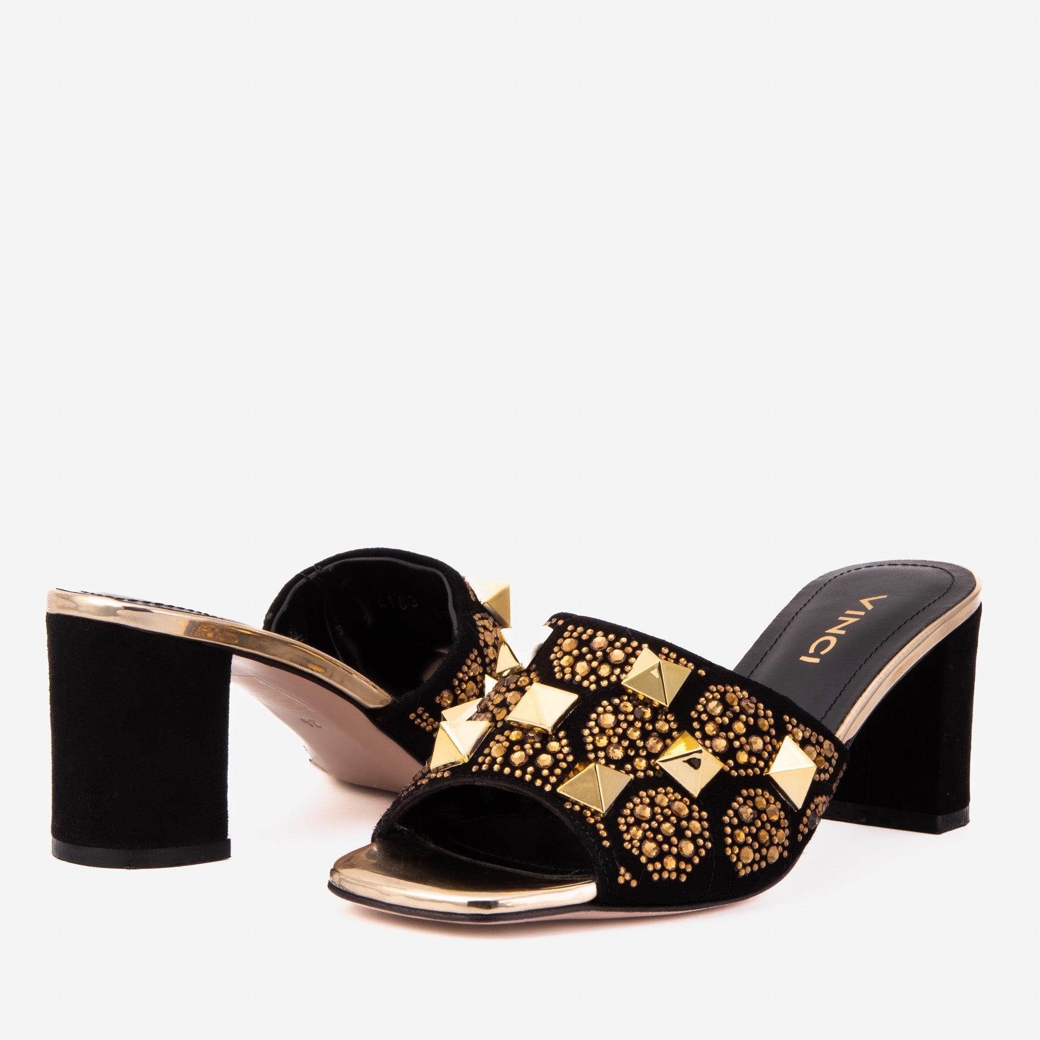The Chantilly Black Glitter Leather Sandal