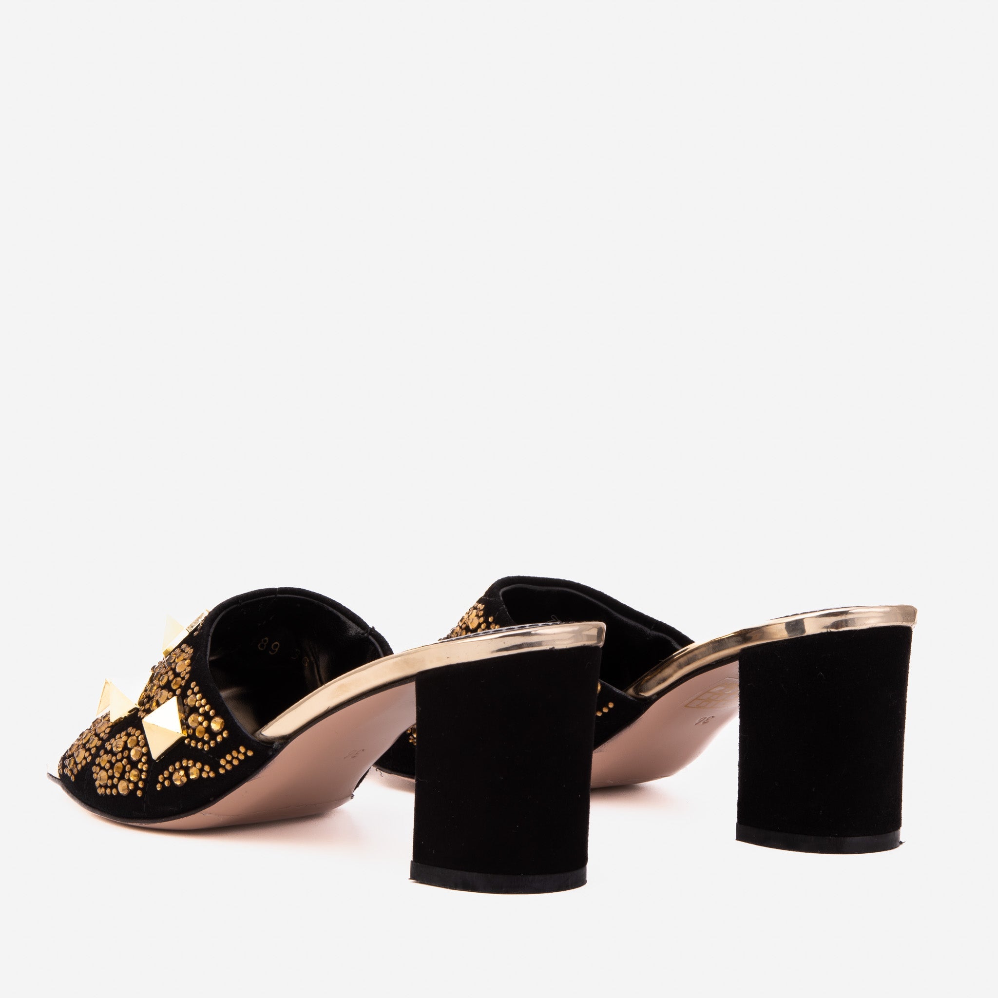The Chantilly Black Glitter Leather Sandal
